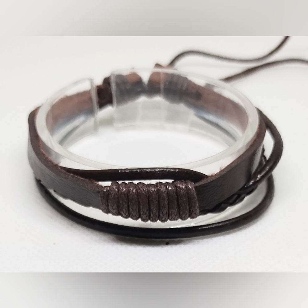 Men's Bracelet Leather Braided Layered Brown New f30